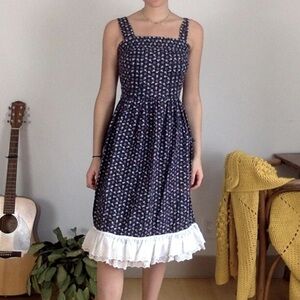 handmade floral midi dress with lace trim